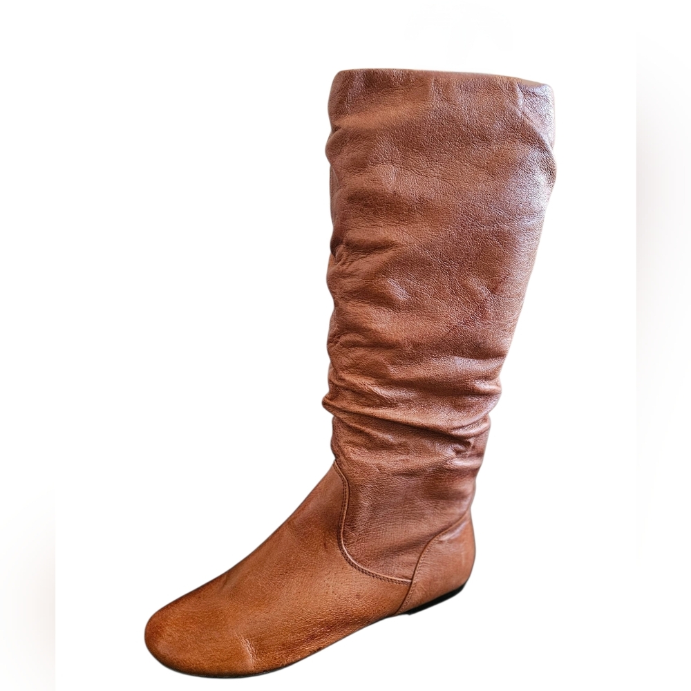 Vintage Steve Madden "Tiannal" Western Cognac Leather Slouch Knee Boots Size 9